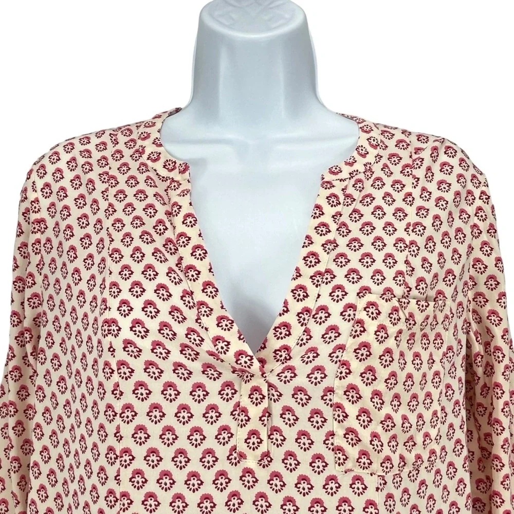 Maeve by Anthropologie Women Size 4 Loose Flowy Blouse Laiken Print Henley‎
